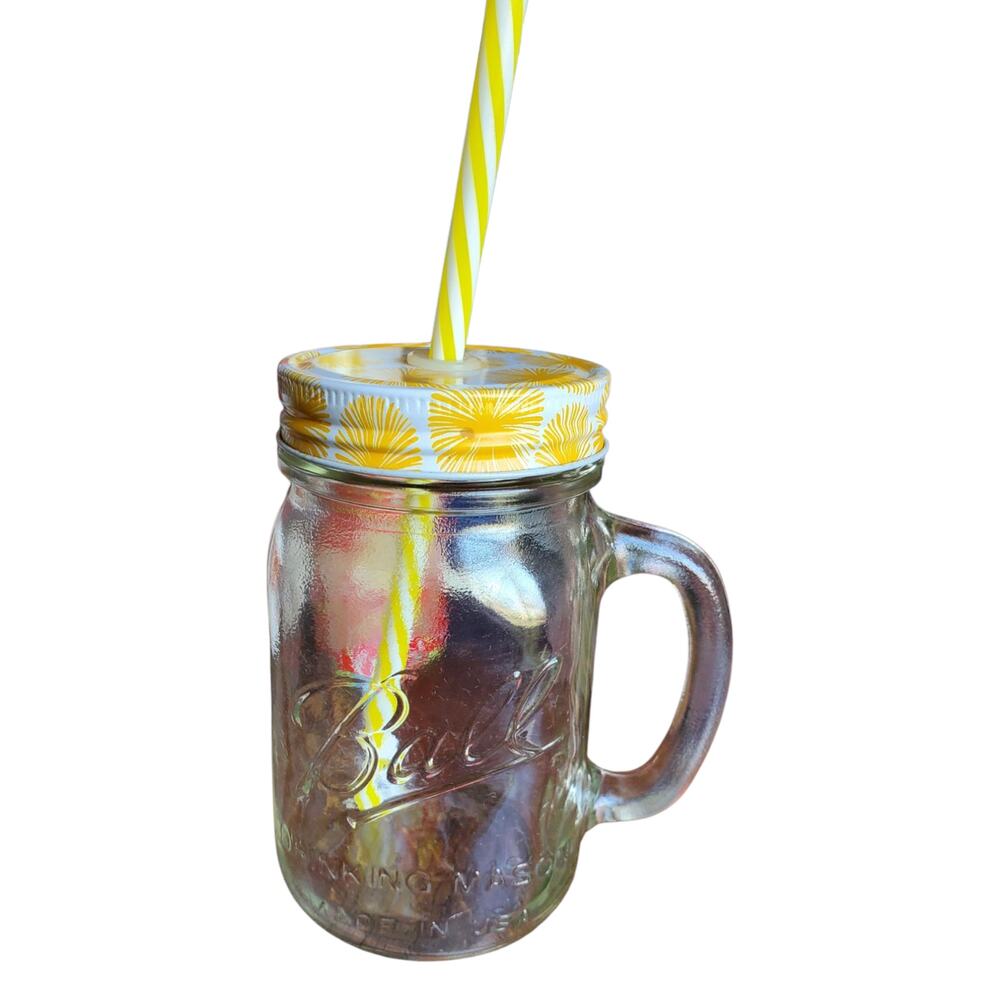 Vintage Ball Mason Jar Drinking Mug with Handle and Straw